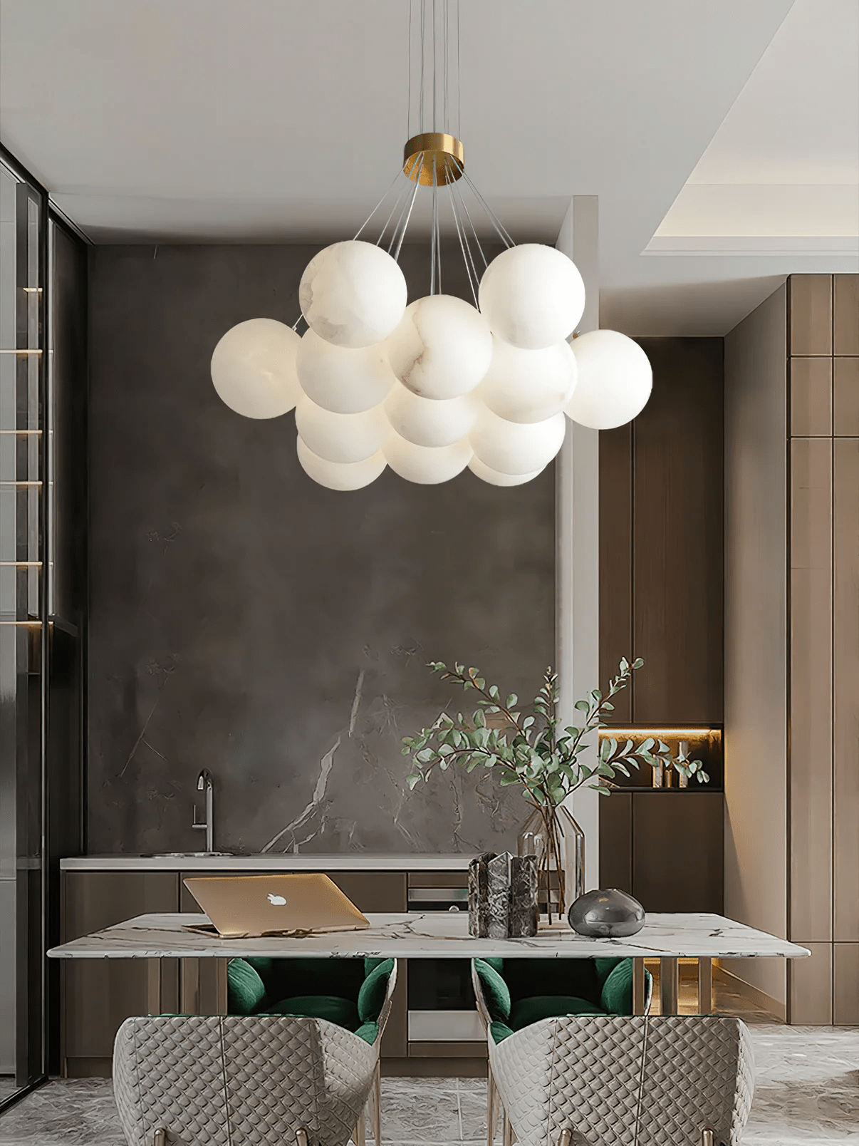 Elegant Alabaster Balls Chandelier - Adjustable Height & Soft Glow