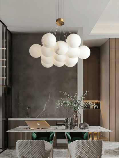 Elegant Alabaster Balls Chandelier - Adjustable Height & Soft Glow