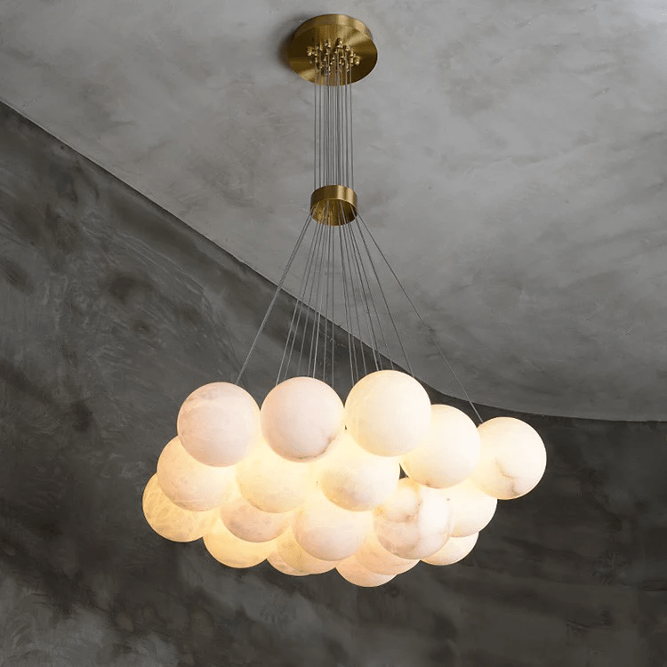 Elegant Alabaster Balls Chandelier - Adjustable Height & Soft Glow