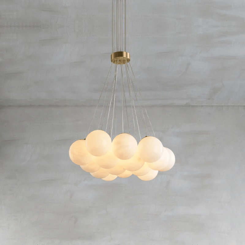 Elegant Alabaster Balls Chandelier - Adjustable Height & Soft Glow