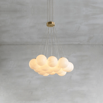 Elegant Alabaster Balls Chandelier - Adjustable Height & Soft Glow