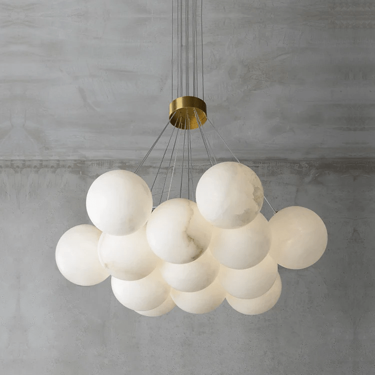 Elegant Alabaster Balls Chandelier - Adjustable Height & Soft Glow
