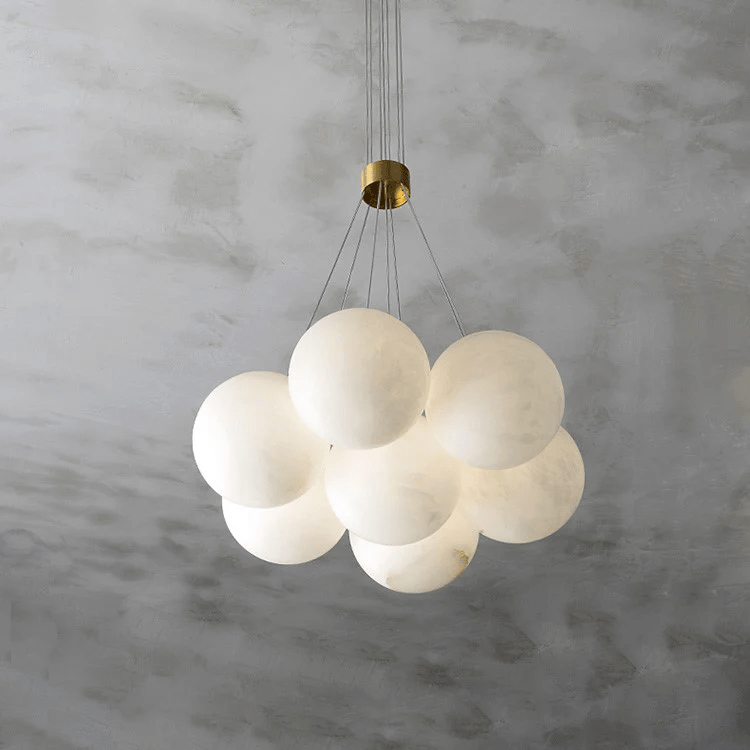 Elegant Alabaster Balls Chandelier - Adjustable Height & Soft Glow