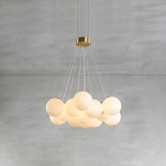 Elegant Alabaster Balls Chandelier - Adjustable Height & Soft Glow