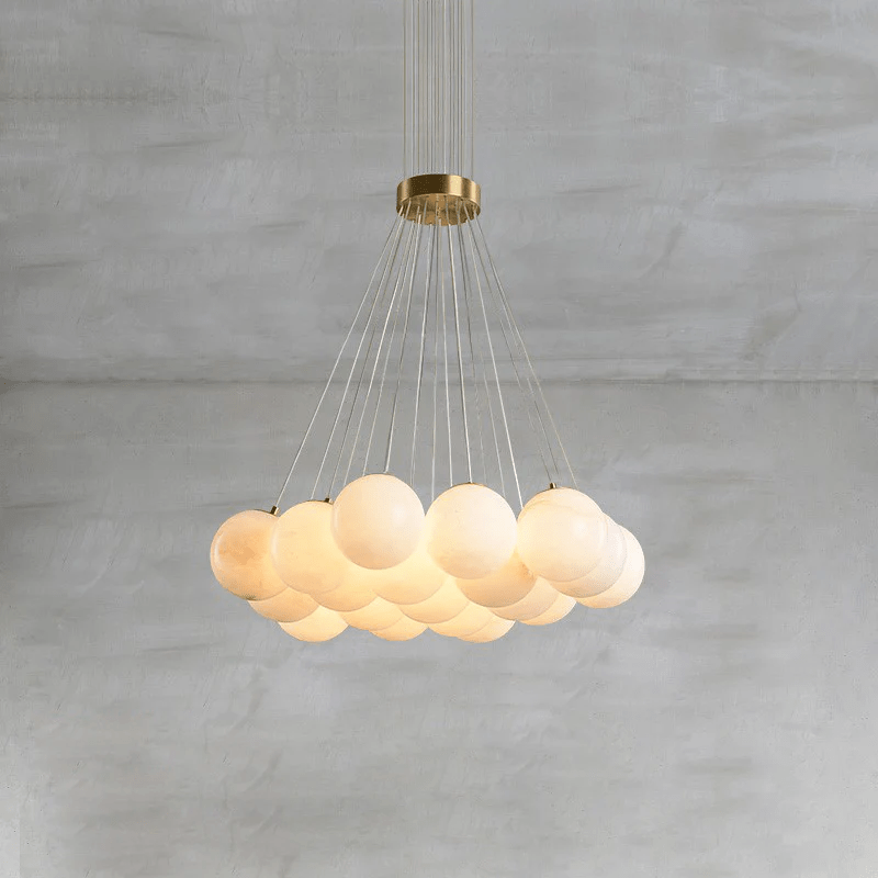 Elegant Alabaster Balls Chandelier - Adjustable Height & Soft Glow