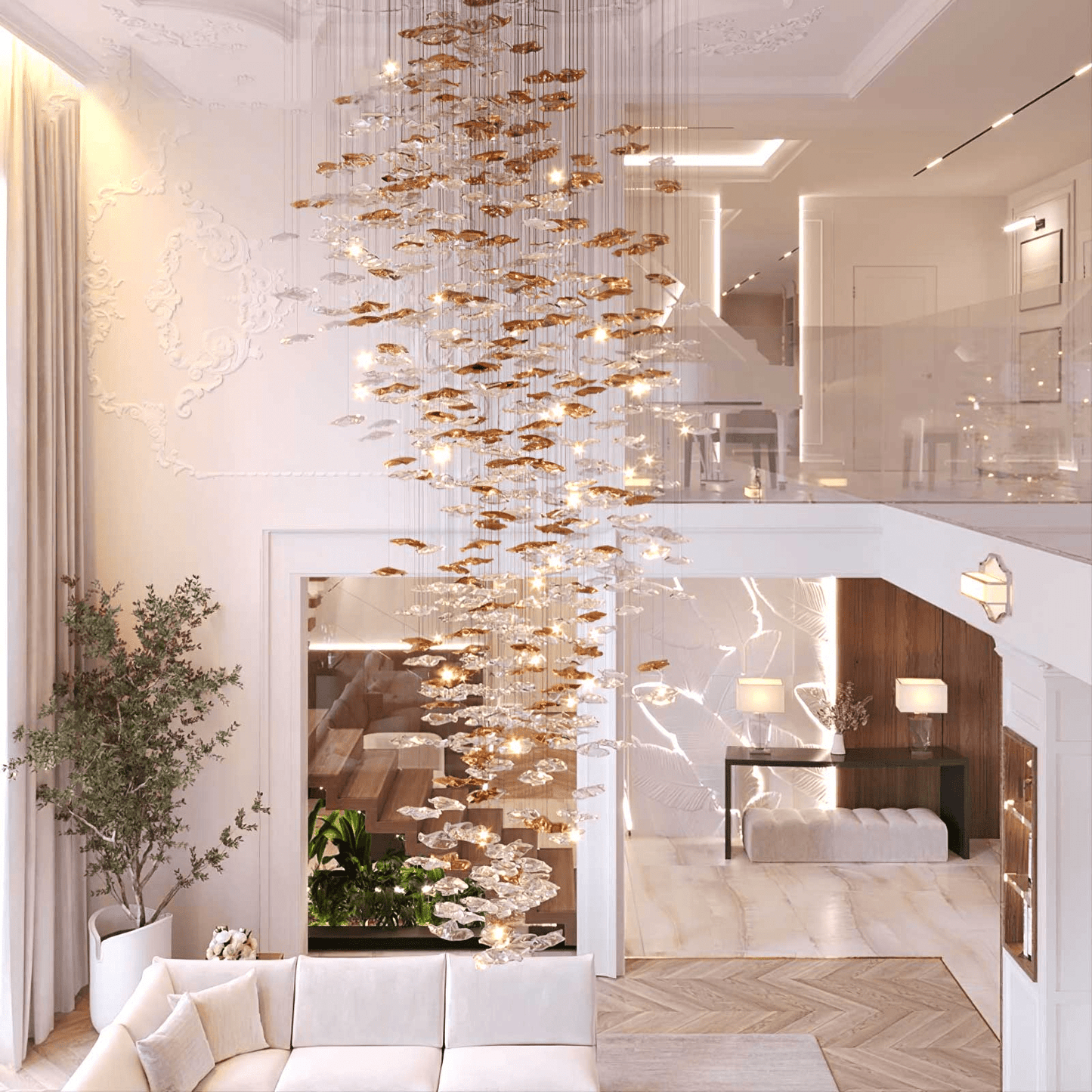 Tidal Art Glass Chandelier - Elegant Design with Dimmable LED Lights