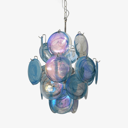 Elegant Blue Disc Glass Chandelier - Modern Design with Adjustable Hei