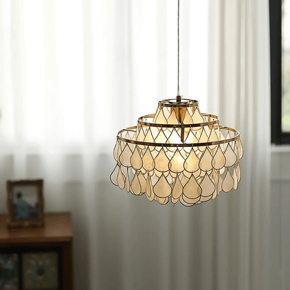 Elegant Teardrop Shell Chandelier - Dimmable, Adjustable Height