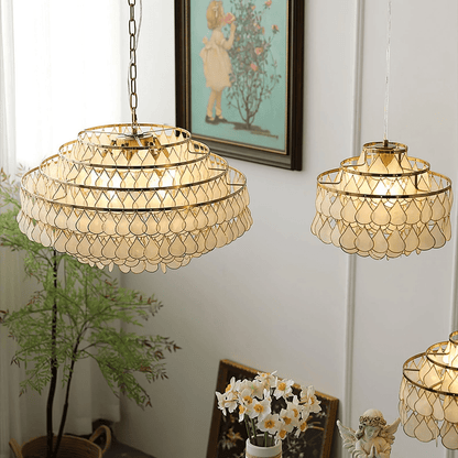 Elegant Teardrop Shell Chandelier - Dimmable, Adjustable Height