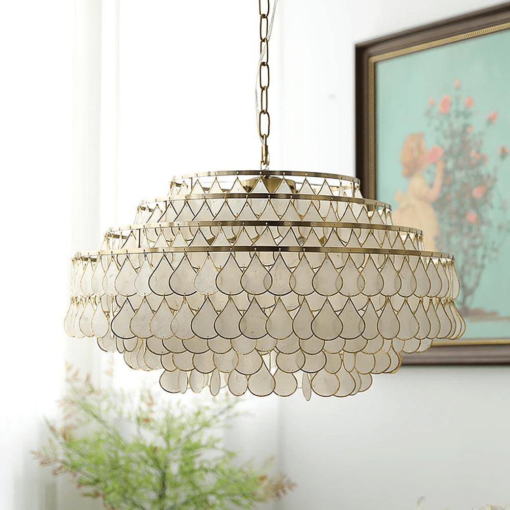 Elegant Teardrop Shell Chandelier - Dimmable, Adjustable Height