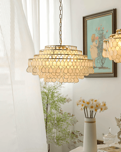 Elegant Teardrop Shell Chandelier - Dimmable, Adjustable Height