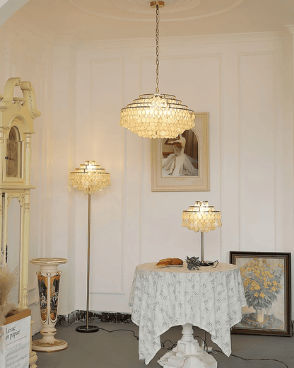 Elegant Teardrop Shell Chandelier - Dimmable, Adjustable Height