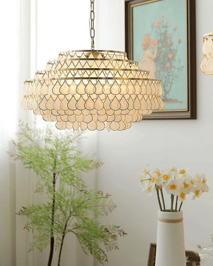 Elegant Teardrop Shell Chandelier - Dimmable, Adjustable Height