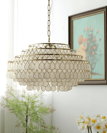 Elegant Teardrop Shell Chandelier - Dimmable, Adjustable Height