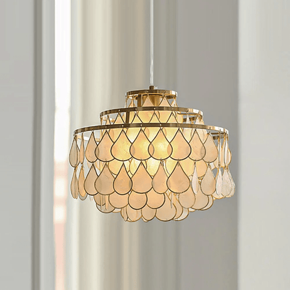 Elegant Teardrop Shell Chandelier - Dimmable, Adjustable Height