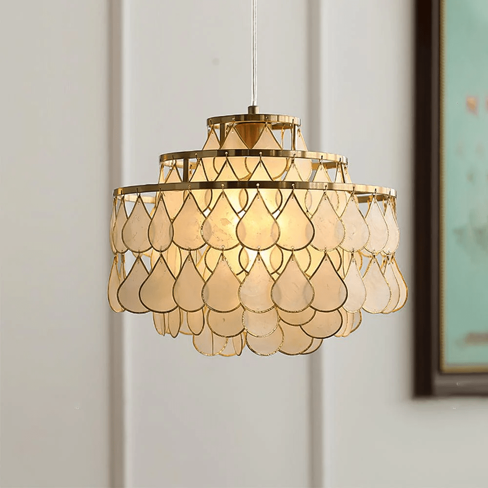 Elegant Teardrop Shell Chandelier - Dimmable, Adjustable Height