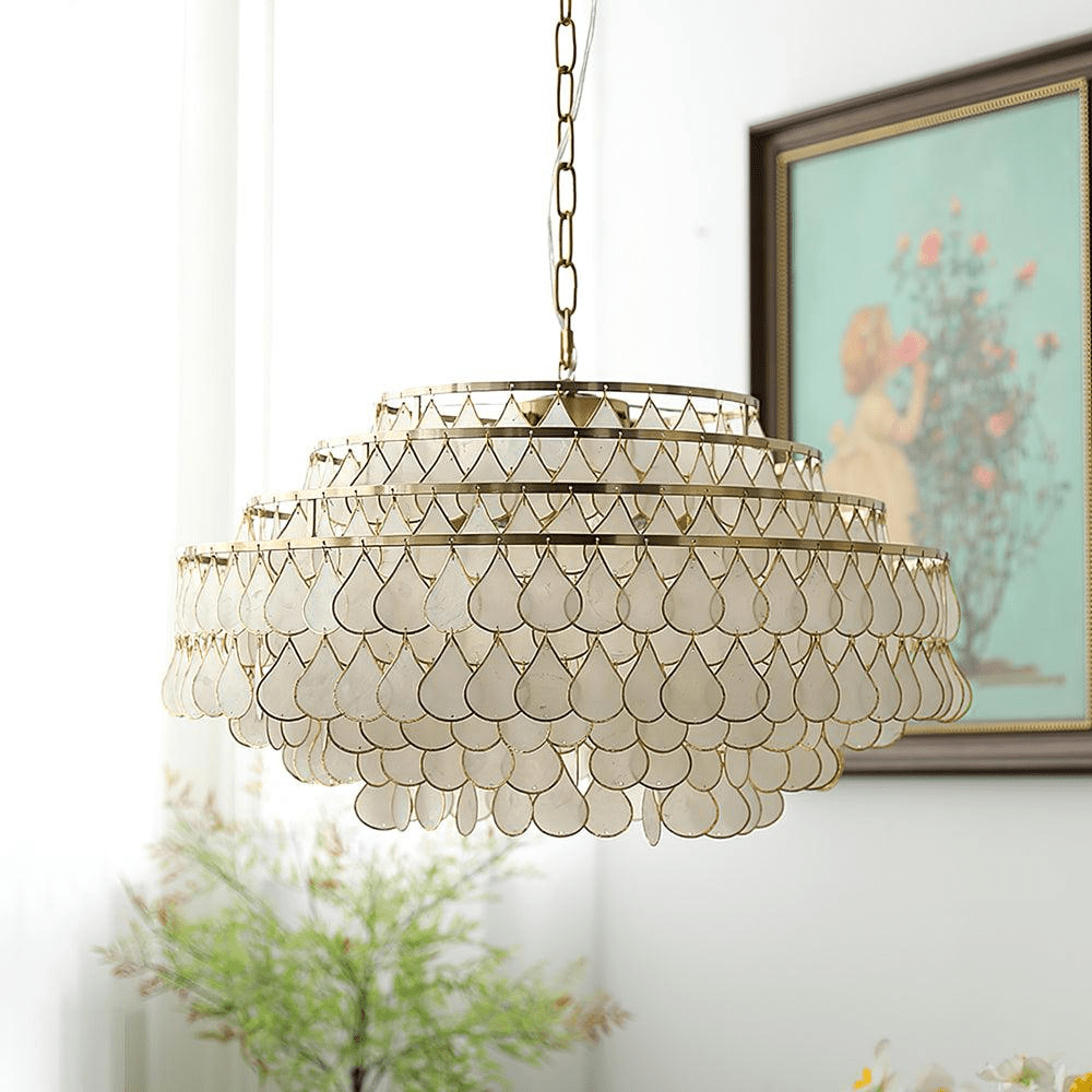 Elegant Teardrop Shell Chandelier - Dimmable, Adjustable Height