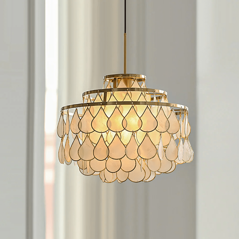 Elegant Teardrop Shell Chandelier - Dimmable, Adjustable Height