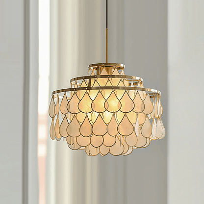 Elegant Teardrop Shell Chandelier - Dimmable, Adjustable Height