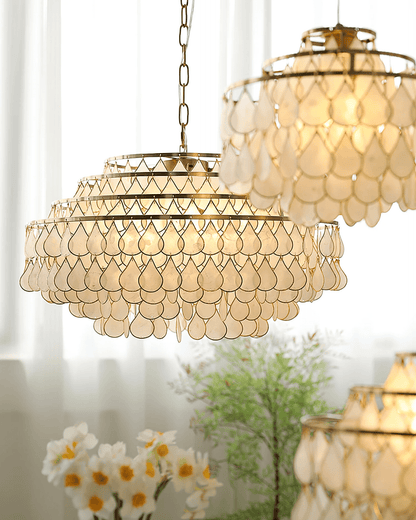 Elegant Teardrop Shell Chandelier - Dimmable, Adjustable Height