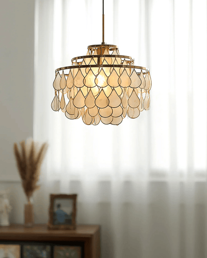 Elegant Teardrop Shell Chandelier - Dimmable, Adjustable Height