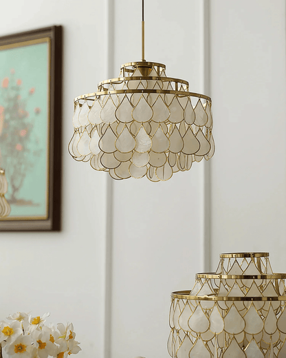 Elegant Teardrop Shell Chandelier - Dimmable, Adjustable Height