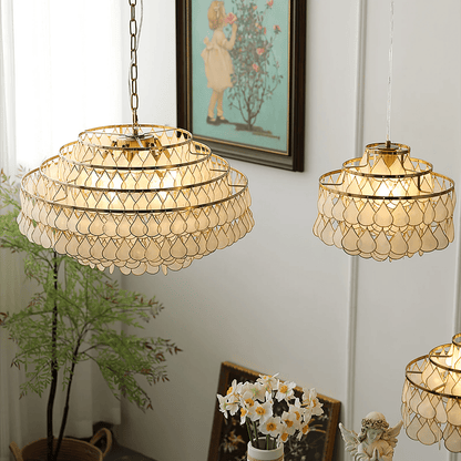 Elegant Teardrop Shell Chandelier - Dimmable, Adjustable Height