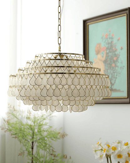 Elegant Teardrop Shell Chandelier - Dimmable, Adjustable Height