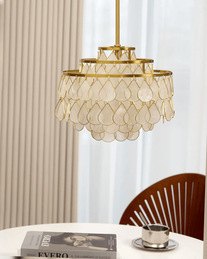 Elegant Teardrop Shell Chandelier - Dimmable, Adjustable Height