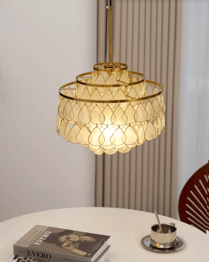 Elegant Teardrop Shell Chandelier - Dimmable, Adjustable Height