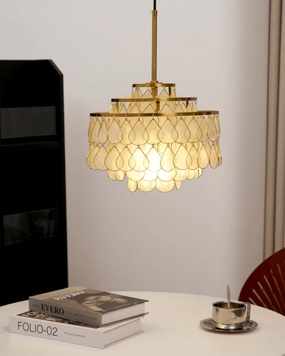 Elegant Teardrop Shell Chandelier - Dimmable, Adjustable Height