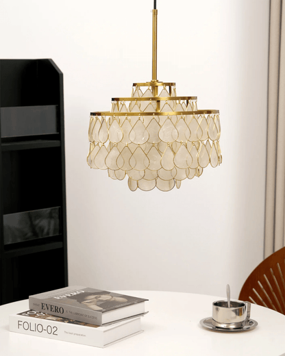 Elegant Teardrop Shell Chandelier - Dimmable, Adjustable Height