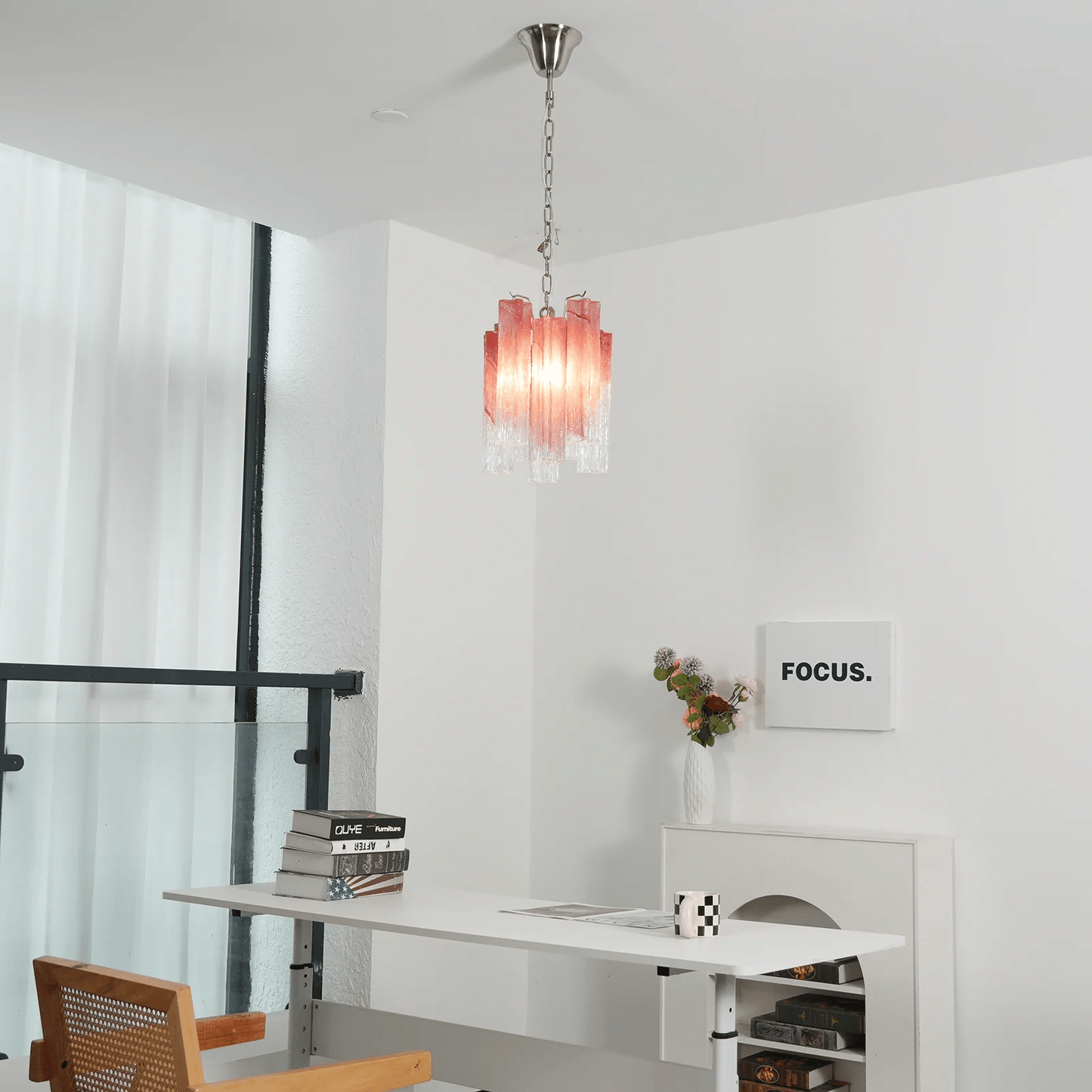 Rosatina Elegant Glass Chandelier with Adjustable Height & Crystal Acc