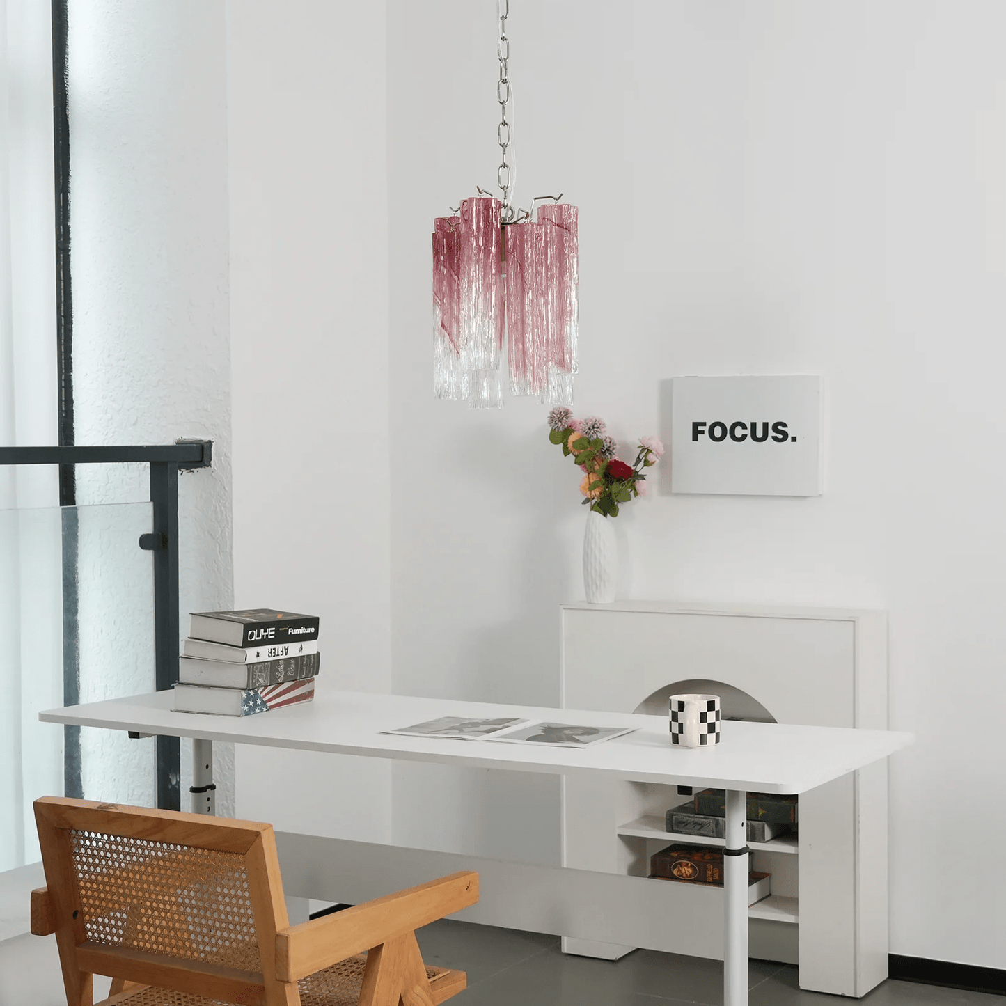 Rosatina Elegant Glass Chandelier with Adjustable Height & Crystal Acc