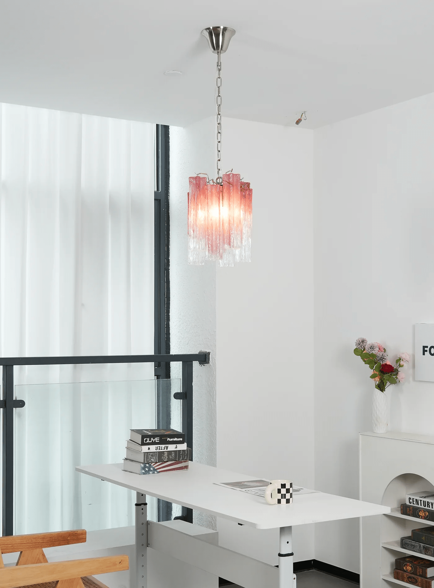 Rosatina Elegant Glass Chandelier with Adjustable Height & Crystal Acc