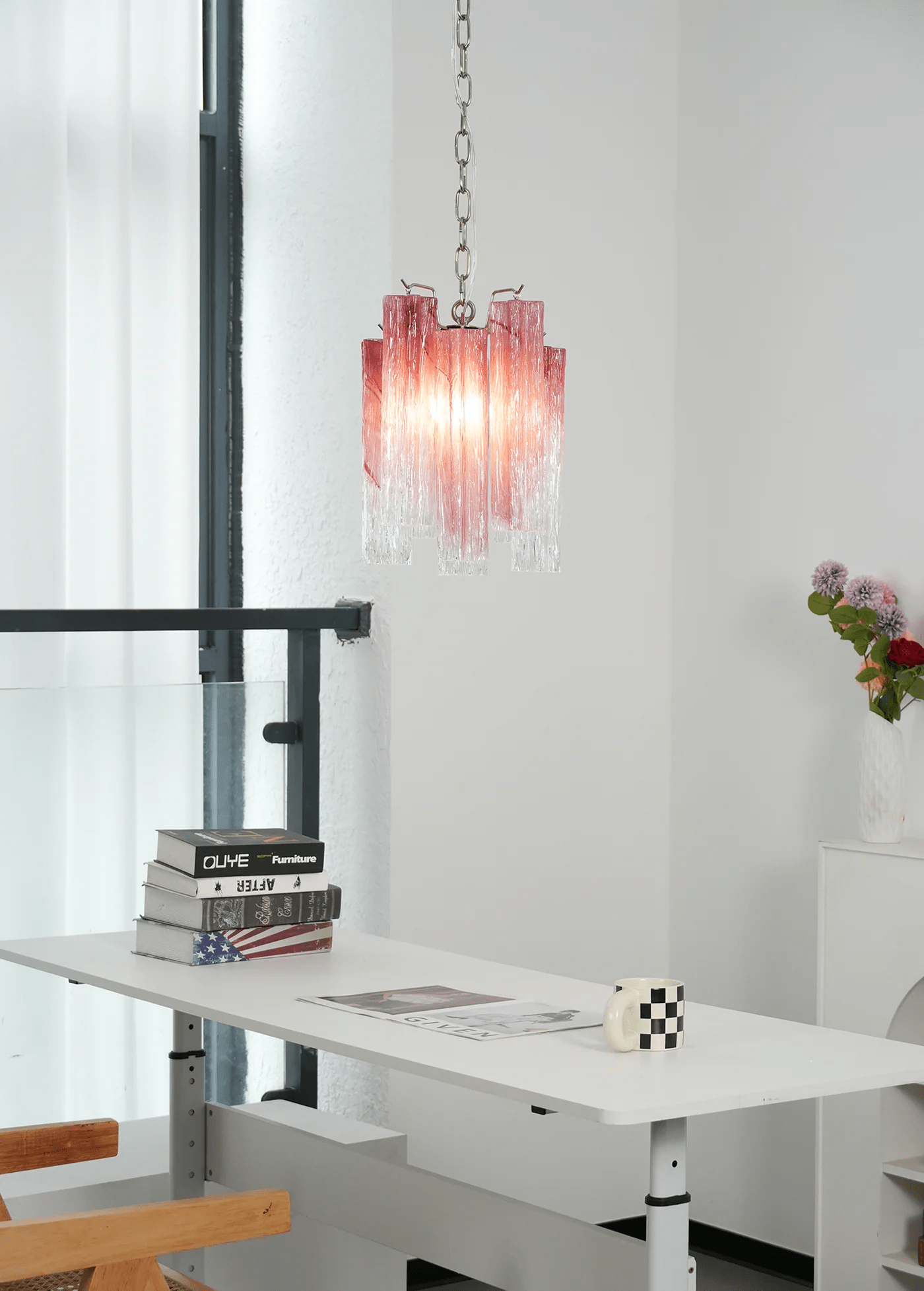 Rosatina Elegant Glass Chandelier with Adjustable Height & Crystal Acc