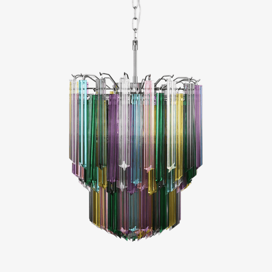 Colorful Prismatic Glass Chandelier with Adjustable Height & LED Compa