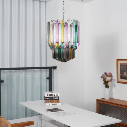 Colorful Prismatic Glass Chandelier with Adjustable Height & LED Compa
