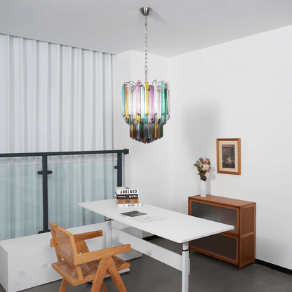 Colorful Prismatic Glass Chandelier with Adjustable Height & LED Compa