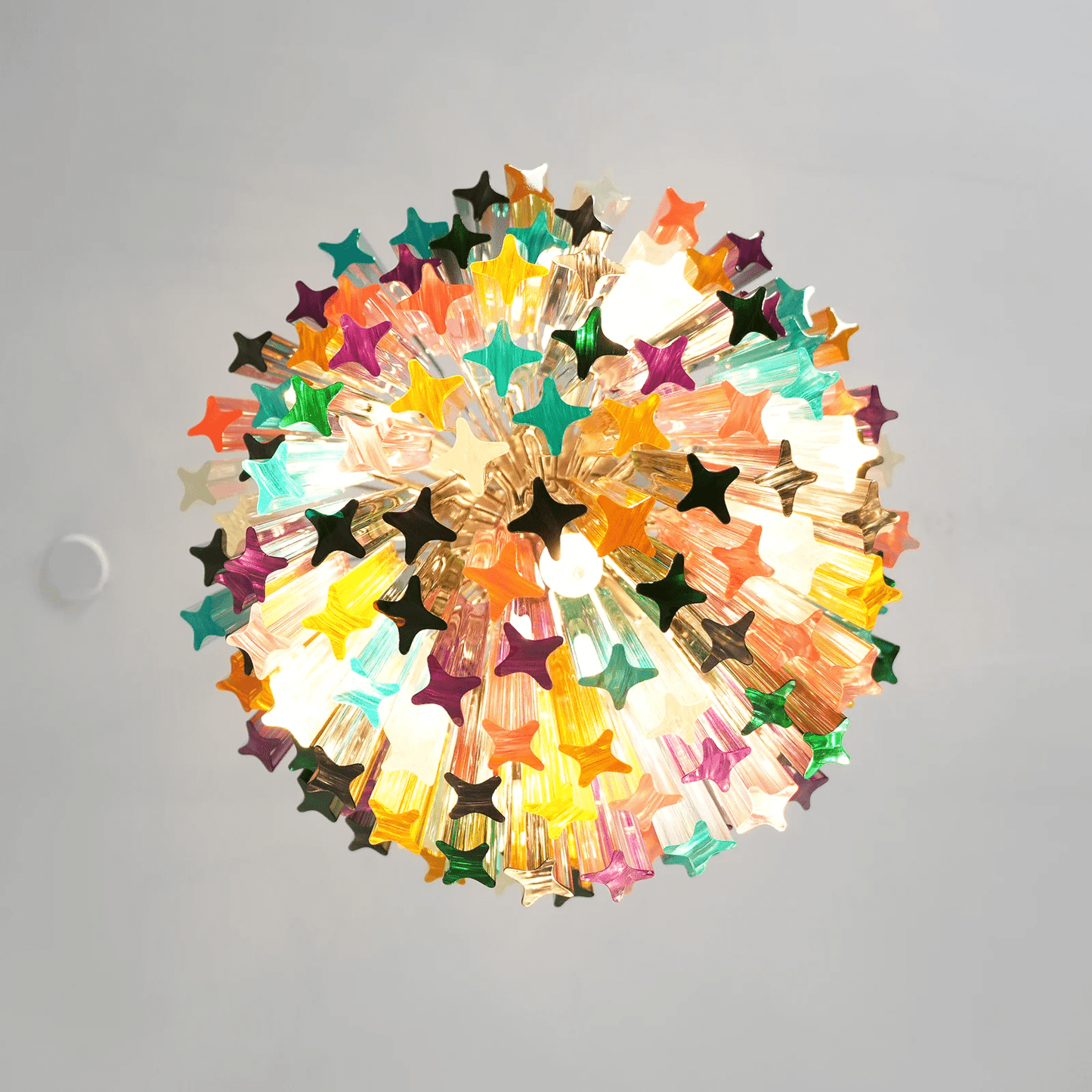 Colorful Prismatic Glass Chandelier with Adjustable Height & LED Compa