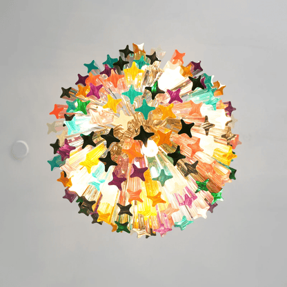 Colorful Prismatic Glass Chandelier with Adjustable Height & LED Compa
