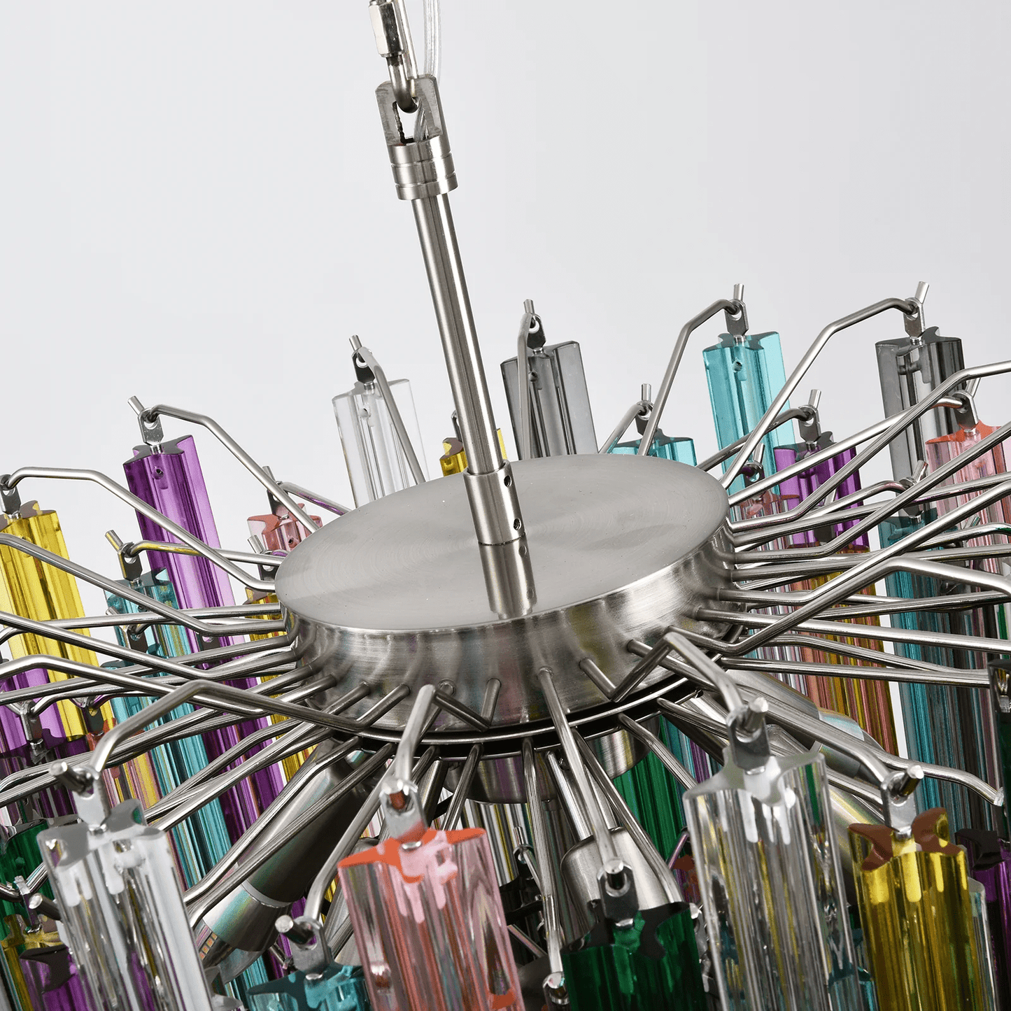 Colorful Prismatic Glass Chandelier with Adjustable Height & LED Compa