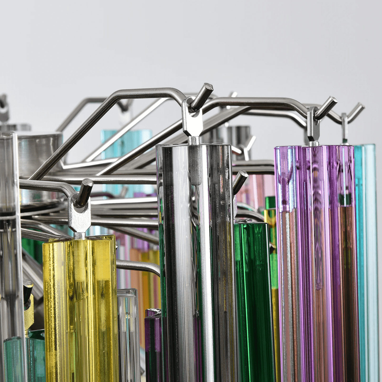 Colorful Prismatic Glass Chandelier with Adjustable Height & LED Compa
