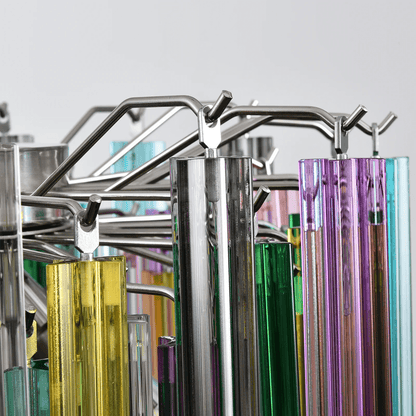 Colorful Prismatic Glass Chandelier with Adjustable Height & LED Compa