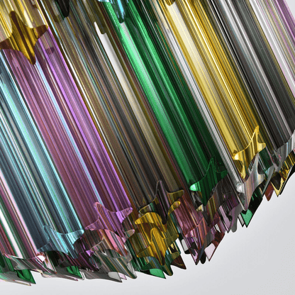 Colorful Prismatic Glass Chandelier with Adjustable Height & LED Compa