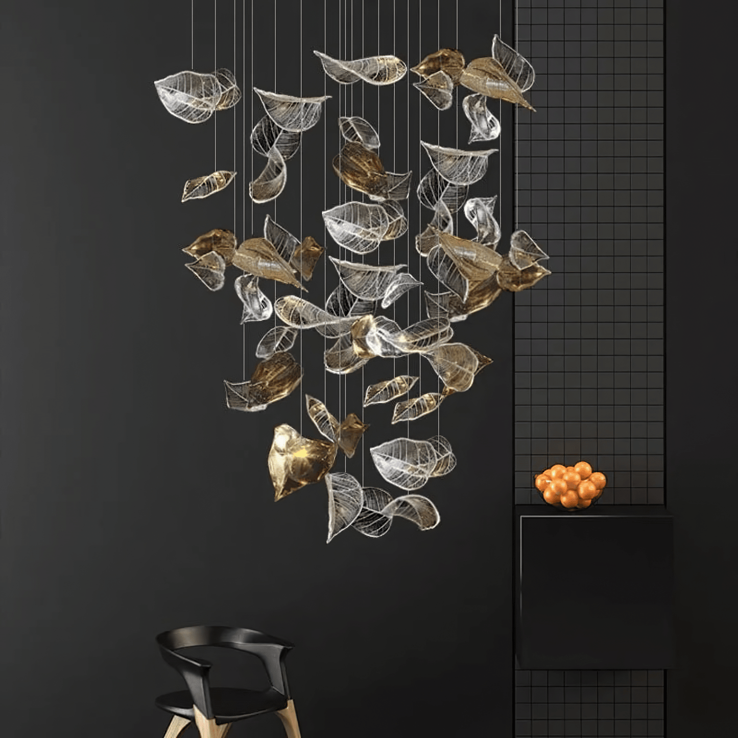 Elegant Shake Leaves Chandelier - Adjustable Height, Energy Efficient
