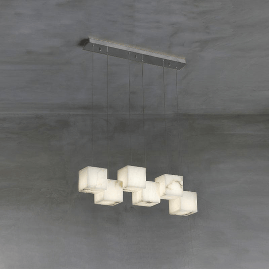 Elegant Alabaster Box Chandelier with Adjustable Brightness & Unique D