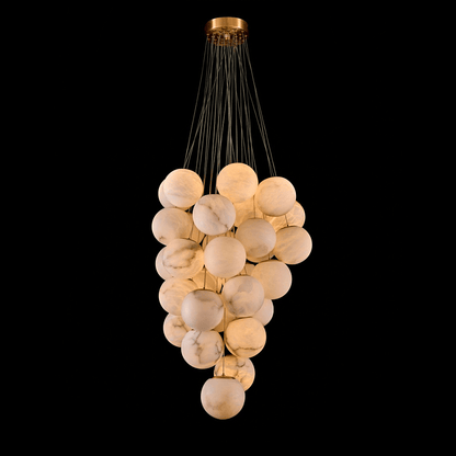 Elegant Alabaster Globe Chandelier with Adjustable Height & Soft Light