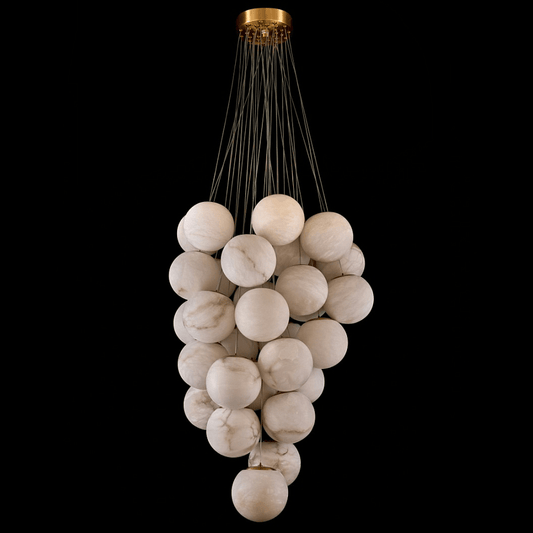 Elegant Alabaster Globe Chandelier with Adjustable Height & Soft Light
