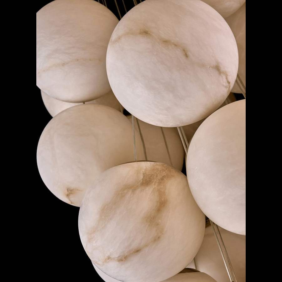 Elegant Alabaster Globe Chandelier with Adjustable Height & Soft Light